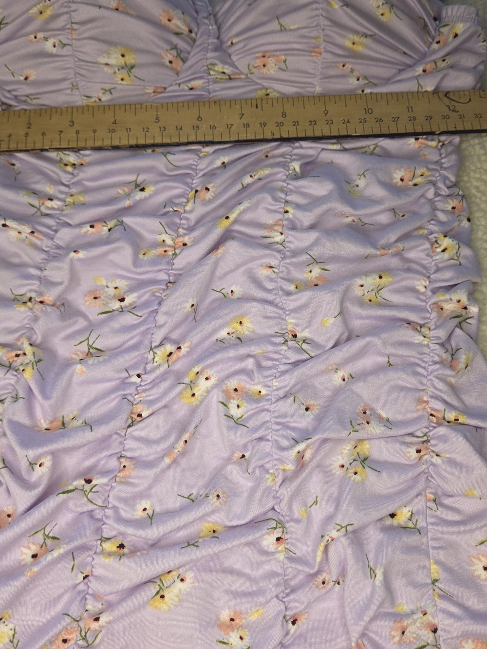 Haute Monde Ruched Lilac Floral Bodycon Dress Size L Large - Picture 4 of 8